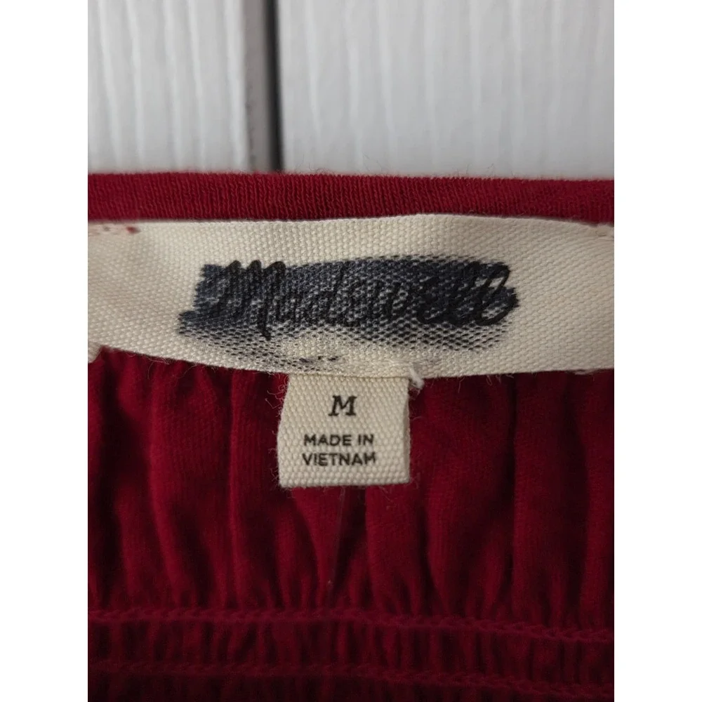 Madewell Smocked Boatneck Top Womens Medium Ruby Red NWT $88 NY504‎
